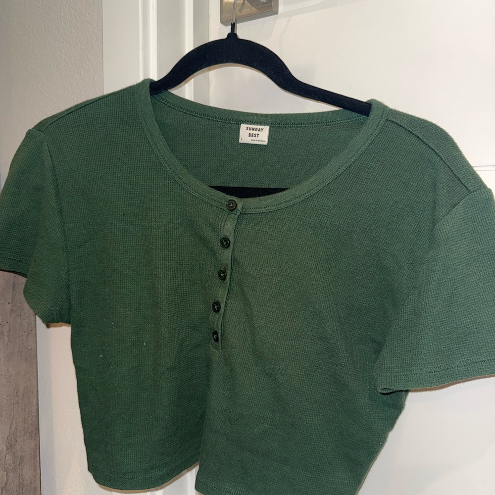 Sunday Best Forest Green Buttoned Crop Top